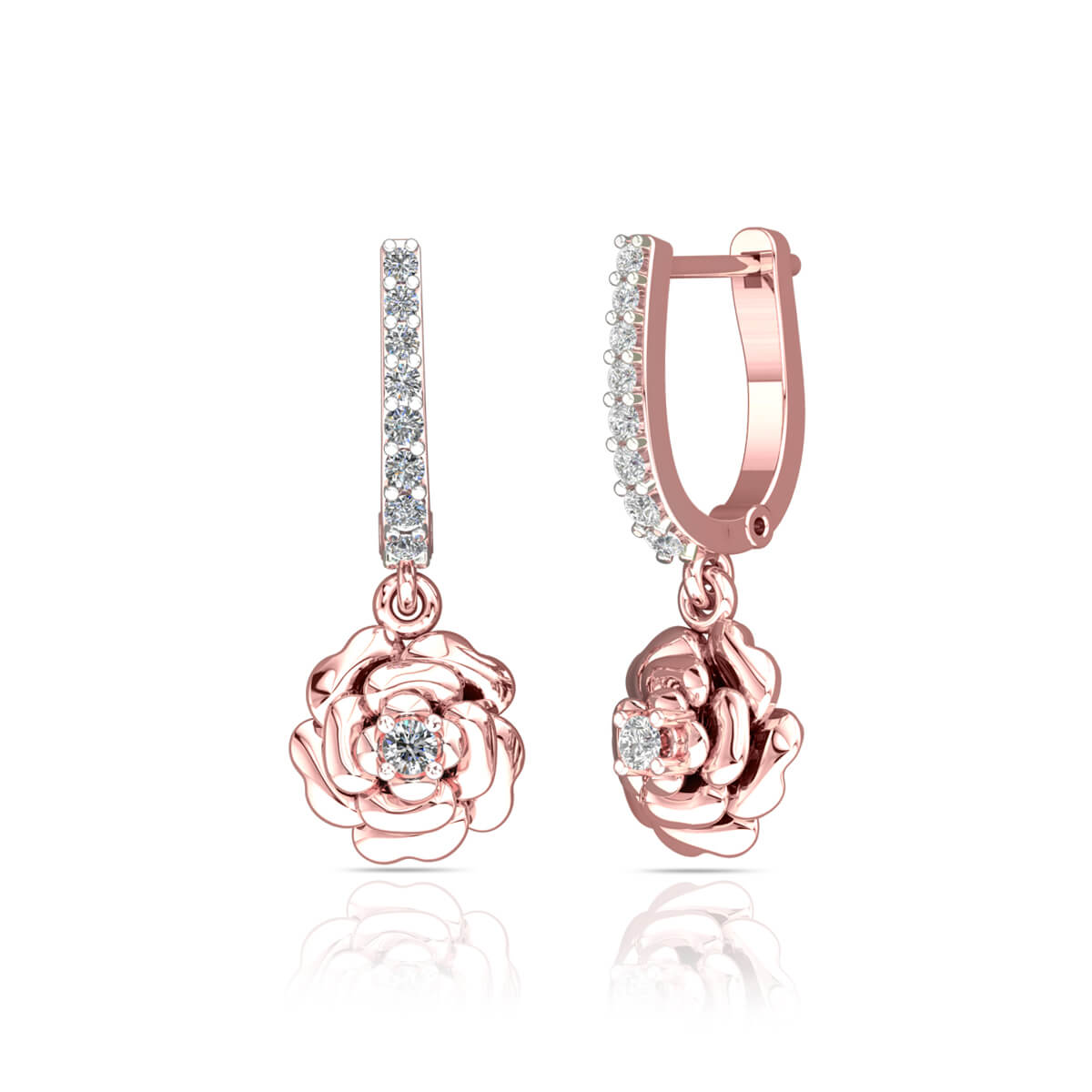 Elegant 18K Diamond Floral Hoops with Dazzling Look