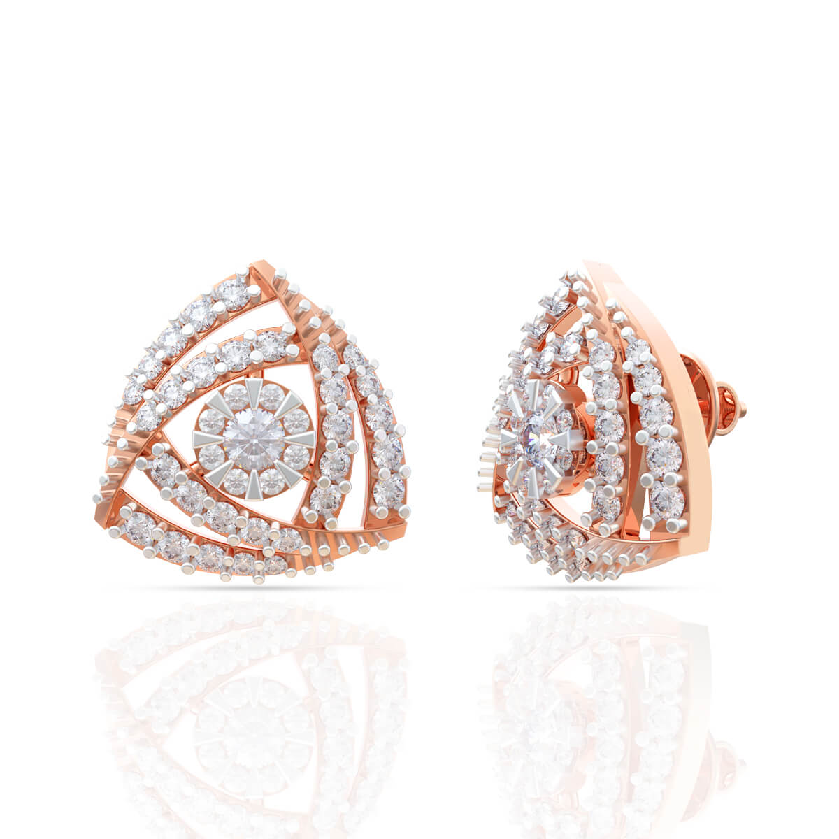 18K Tri-Ring Petal Harmony Floral Gold Studs