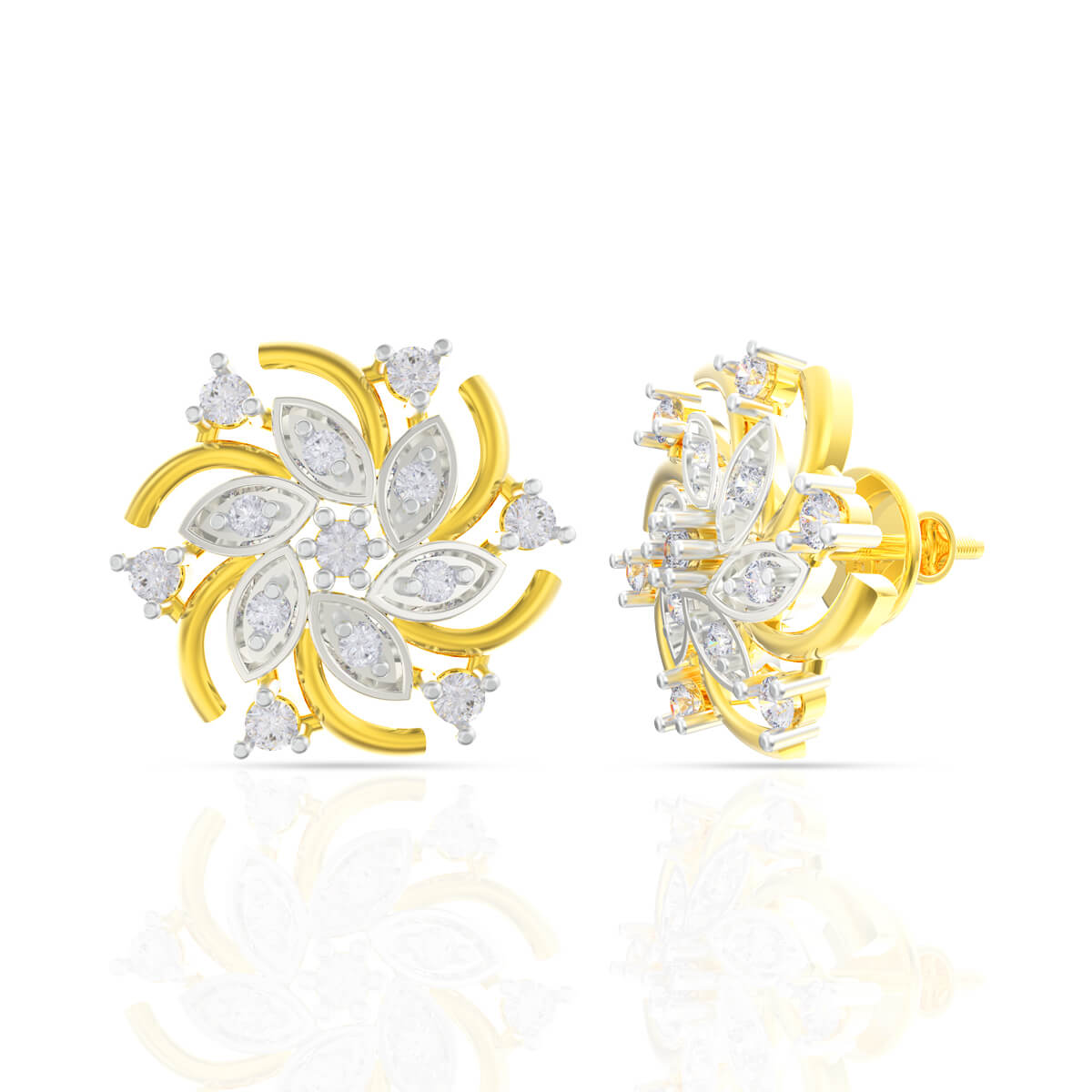 18K Gleaming Blooming Petal Swirl Gold Studs