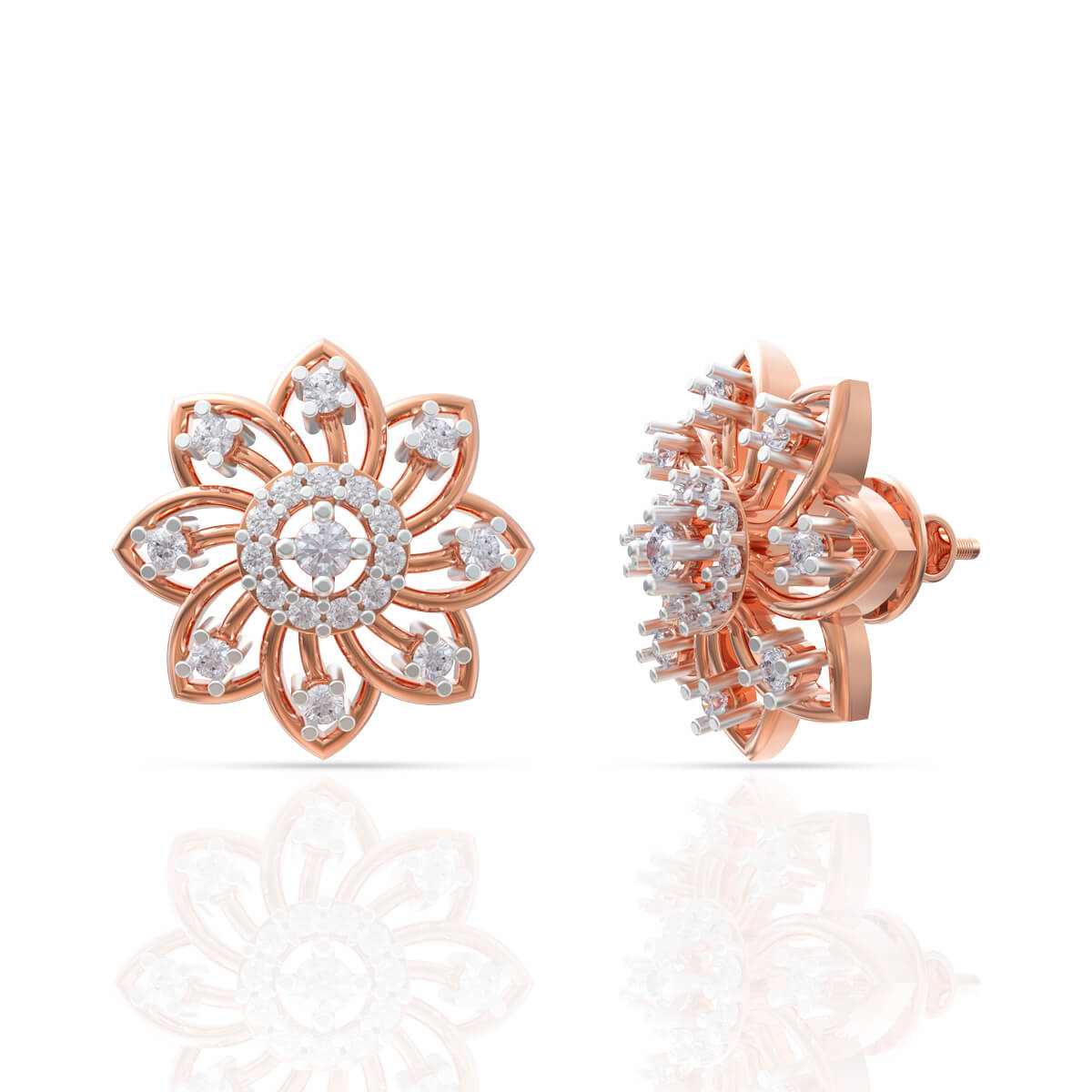 Charming Blossom 18K Diamond Floral Stud Earrings