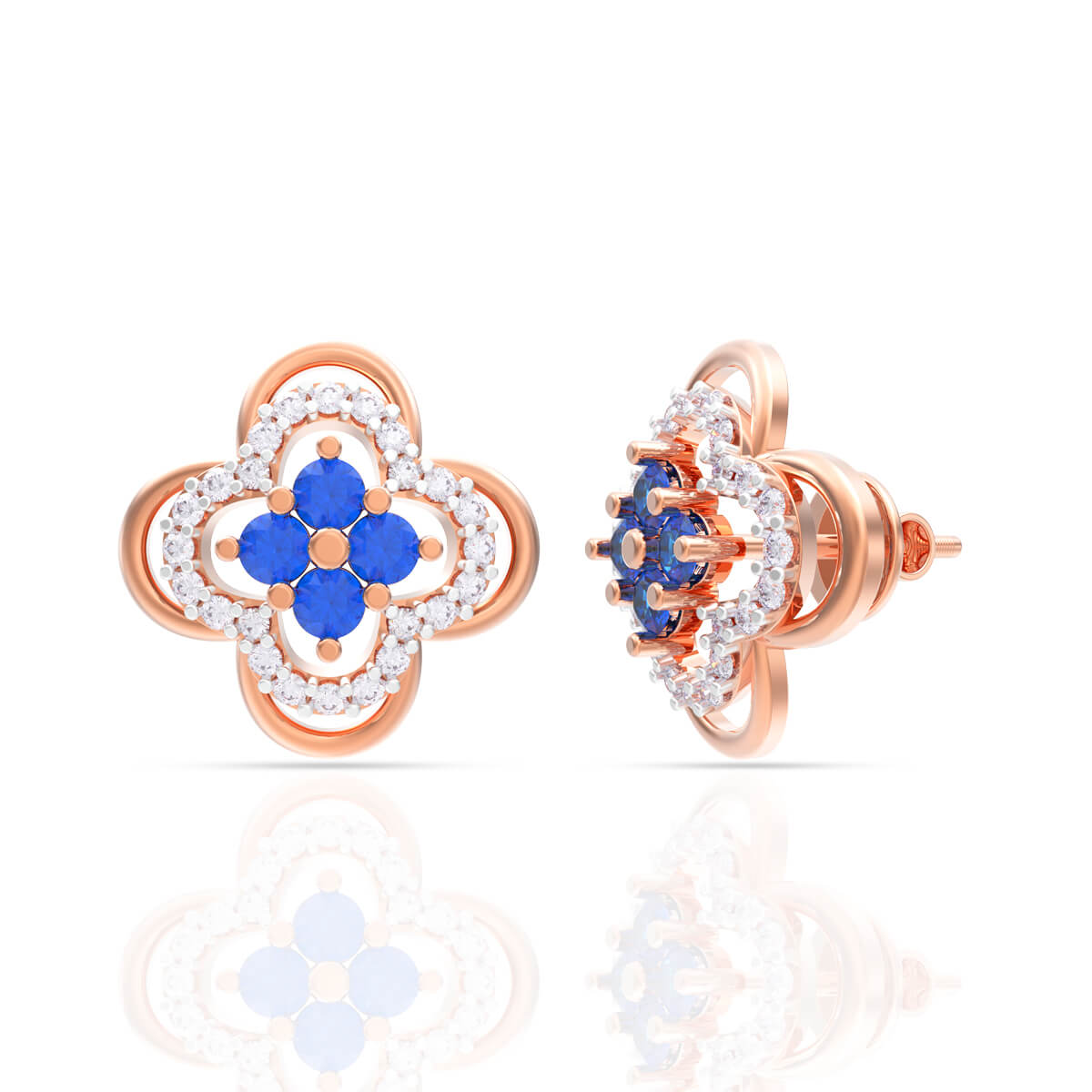 Dazzling Navy Clover Stud Earrings in 18K Gold