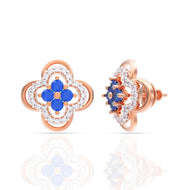 Dazzling Navy Clover Stud Earrings in 18K Gold
