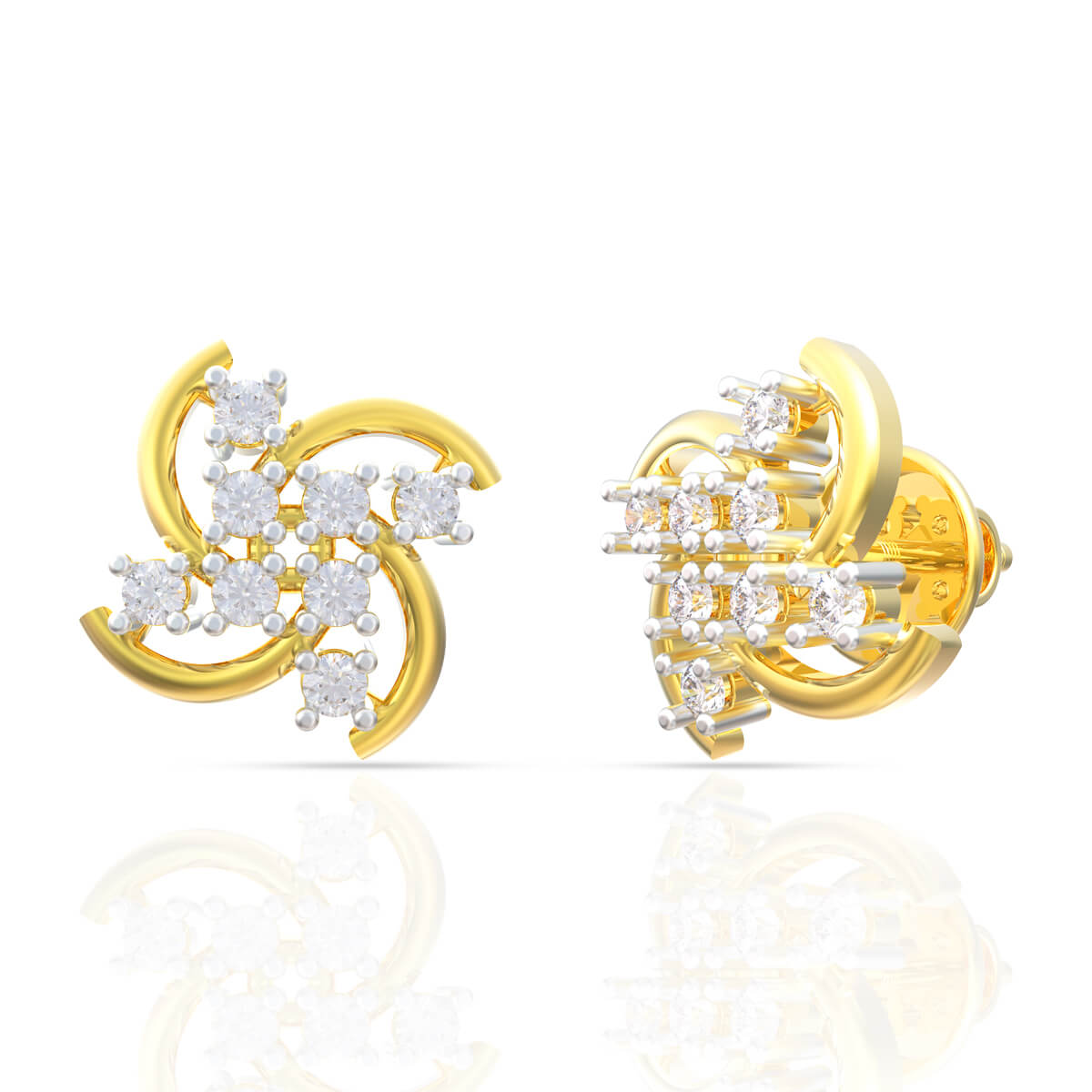 Floret Elegance Spiral Design 18K Diamond Studs