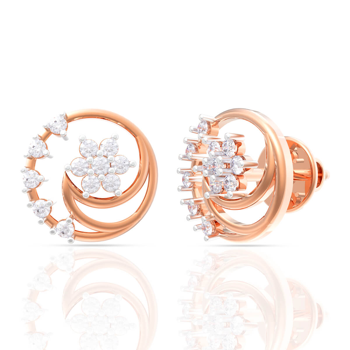 18K Rose Gold Studs with Crescent Elegance
