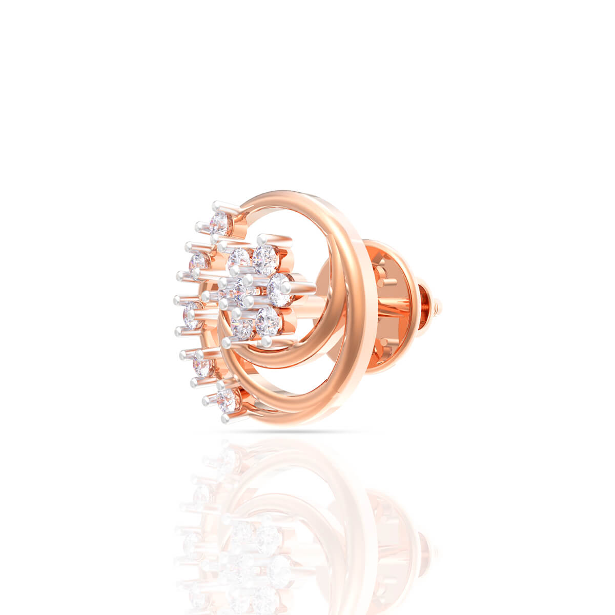 18K Rose Gold Studs with Crescent Elegance