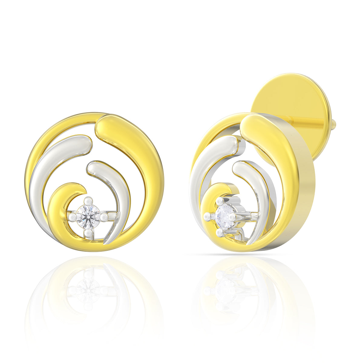 Polished Whirl 18K Diamond Studs
