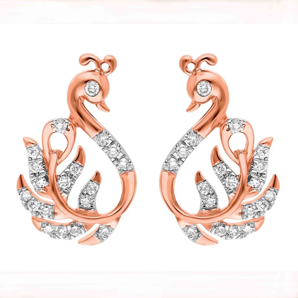 18K Peacock Majesty Diamond Gold Stud Earrings