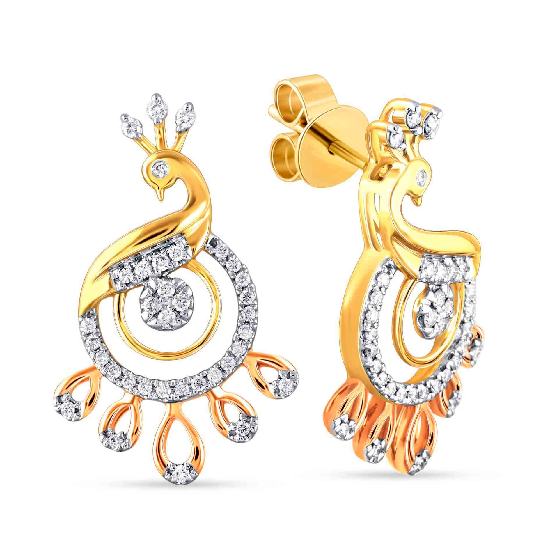 18K Regal Peacock Motif Diamond Stud Earrings