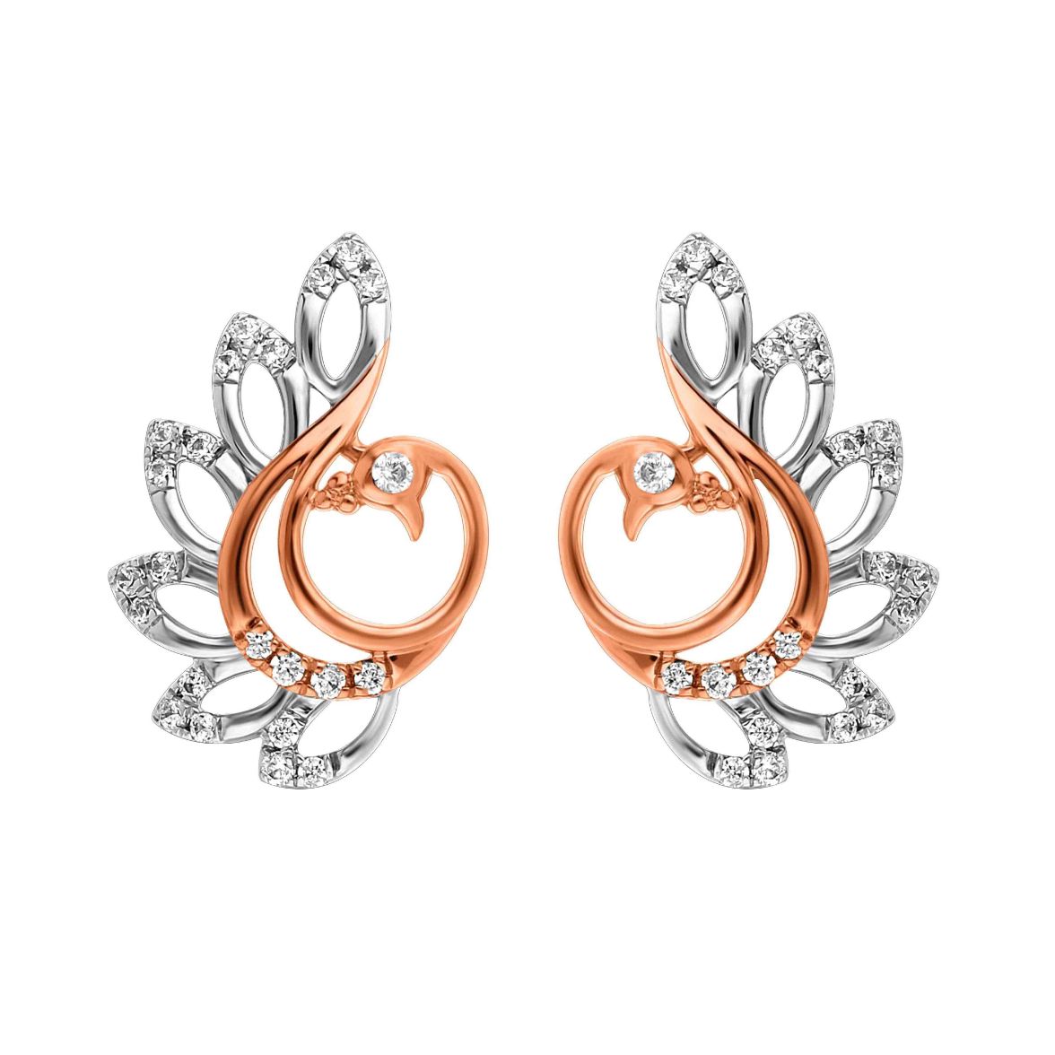 Dazzling Peacock Feather 18K Diamond Stud Earrings