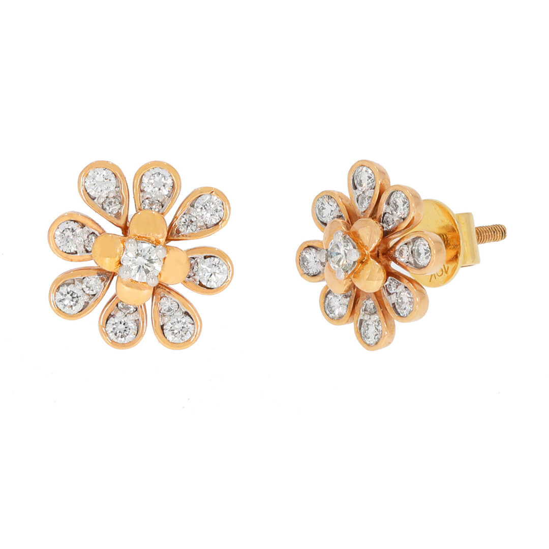 18K Diamond Floral Studs for Modern Style