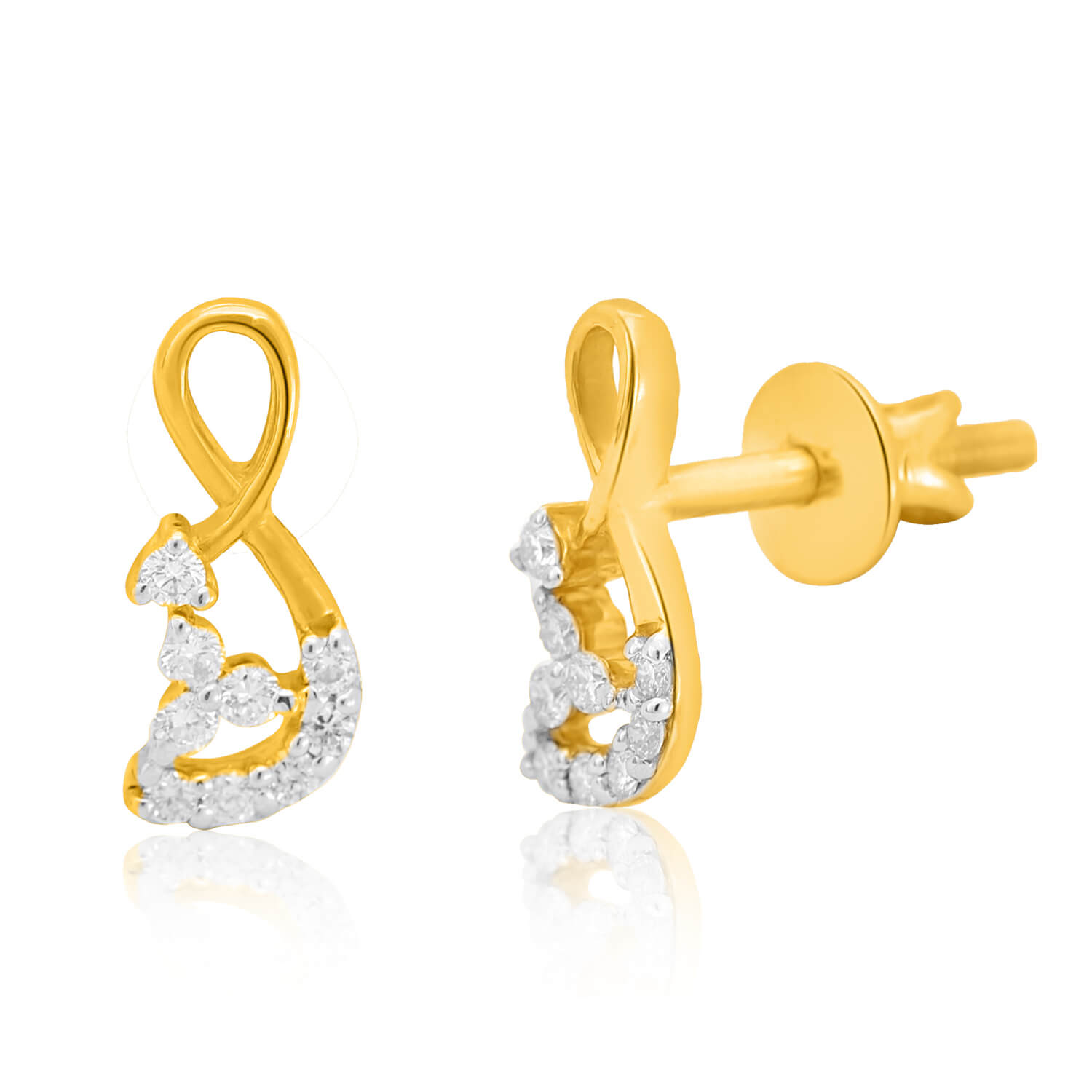 Radiant 18K Gold Studs with Enigmatic Motif