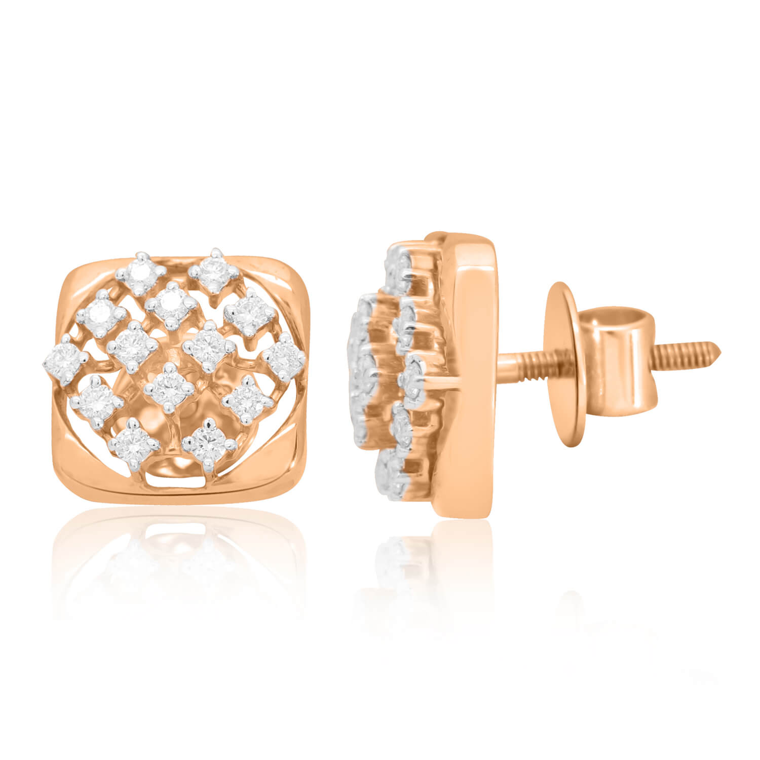 Modern Elegance 18K Rose Gold Studs in Square Design
