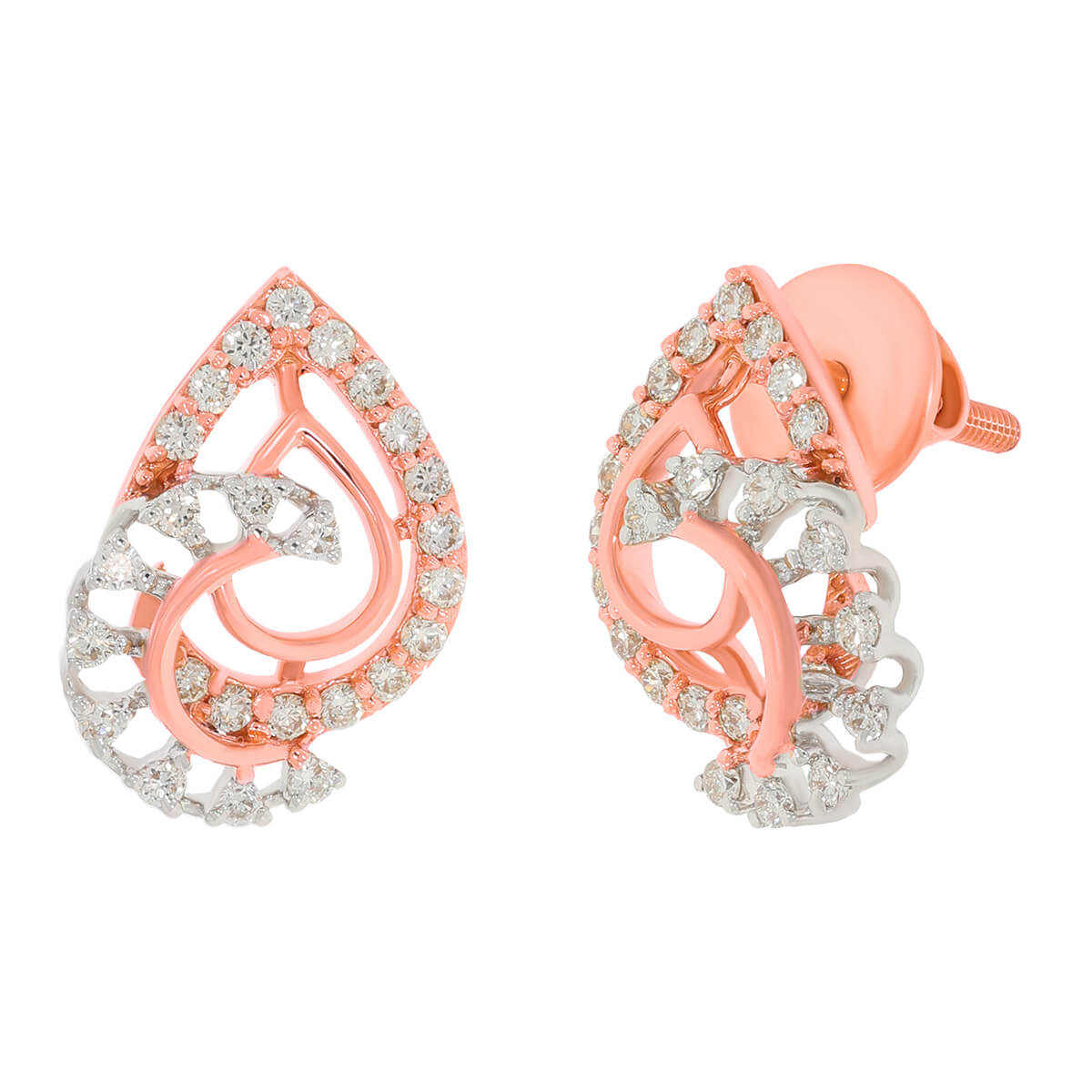 18K Graceful Crescent Studs with Fine Detailing