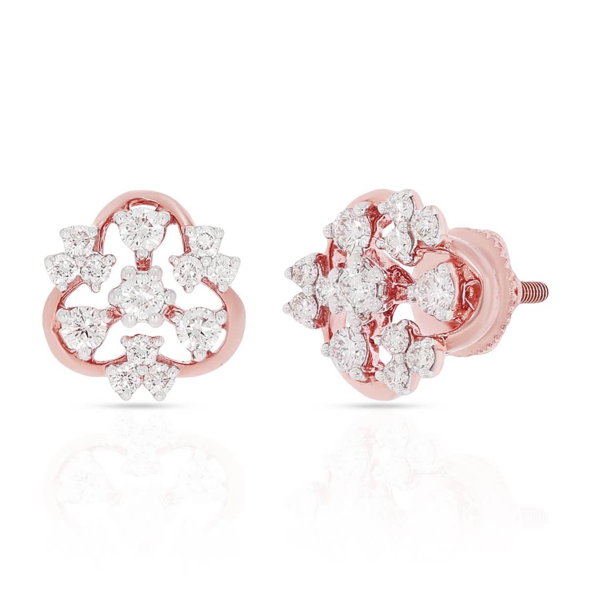 18K Rose Gold Clover Stud Earrings for Modern Elegance