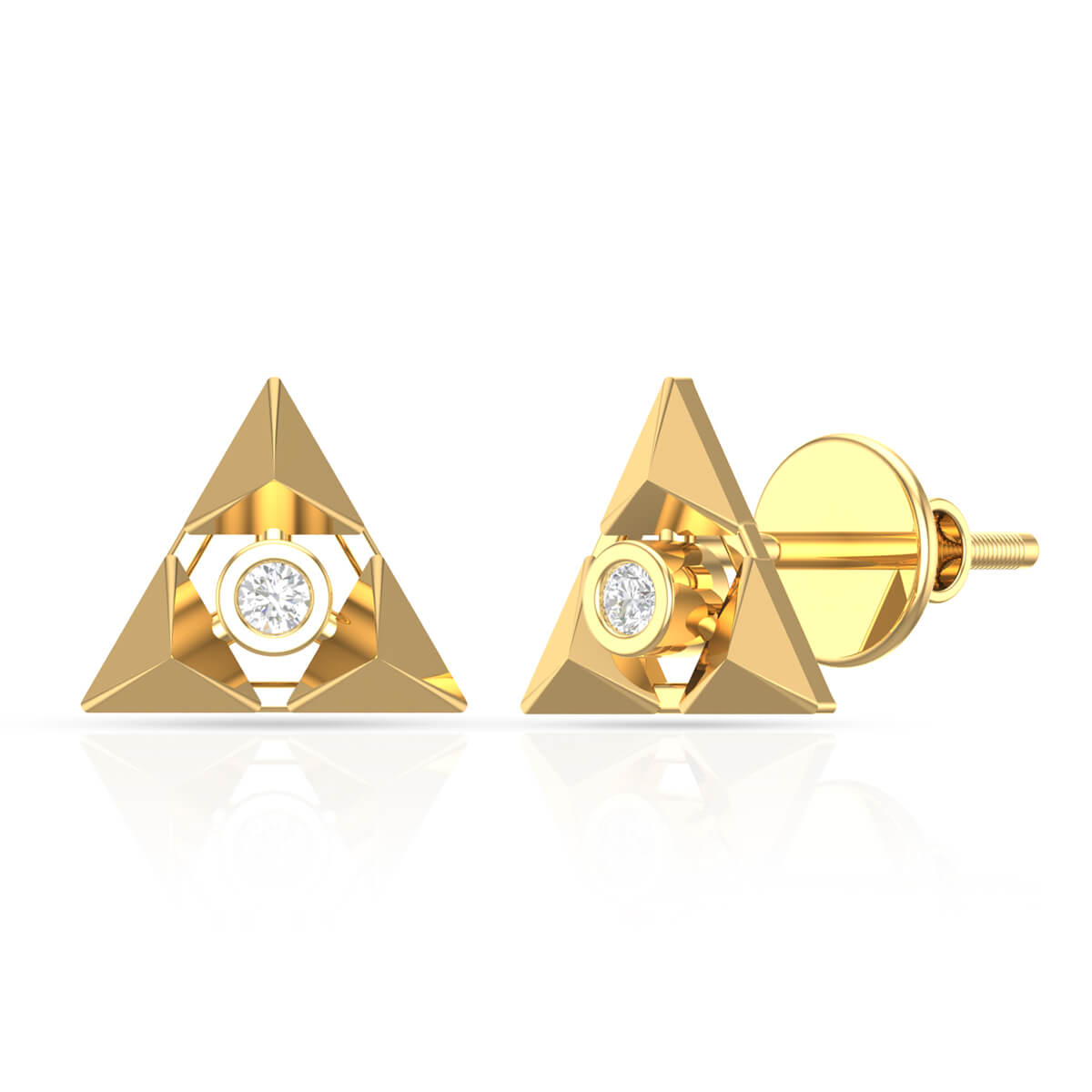 Cute Radiant 14K Trigonal Gold Stud Earrings