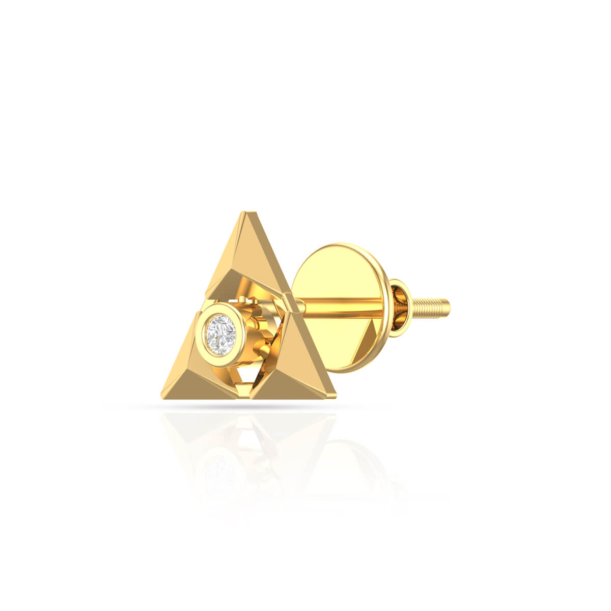 Cute Radiant 14K Trigonal Gold Stud Earrings