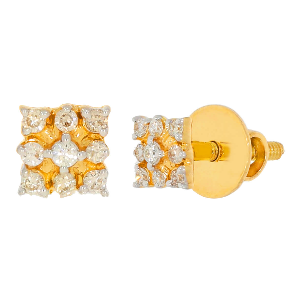 14K Radiant Petal Square Studs with Floral Motif