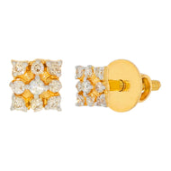 14K Radiant Petal Square Studs with Floral Motif