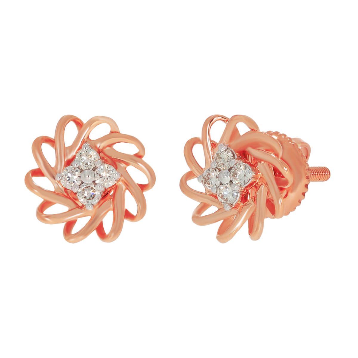 Charming Flower Motif 14K Rose Gold Studs