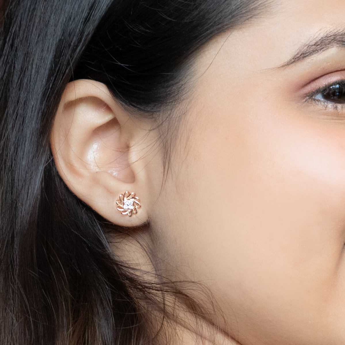 Charming Flower Motif 14K Rose Gold Studs