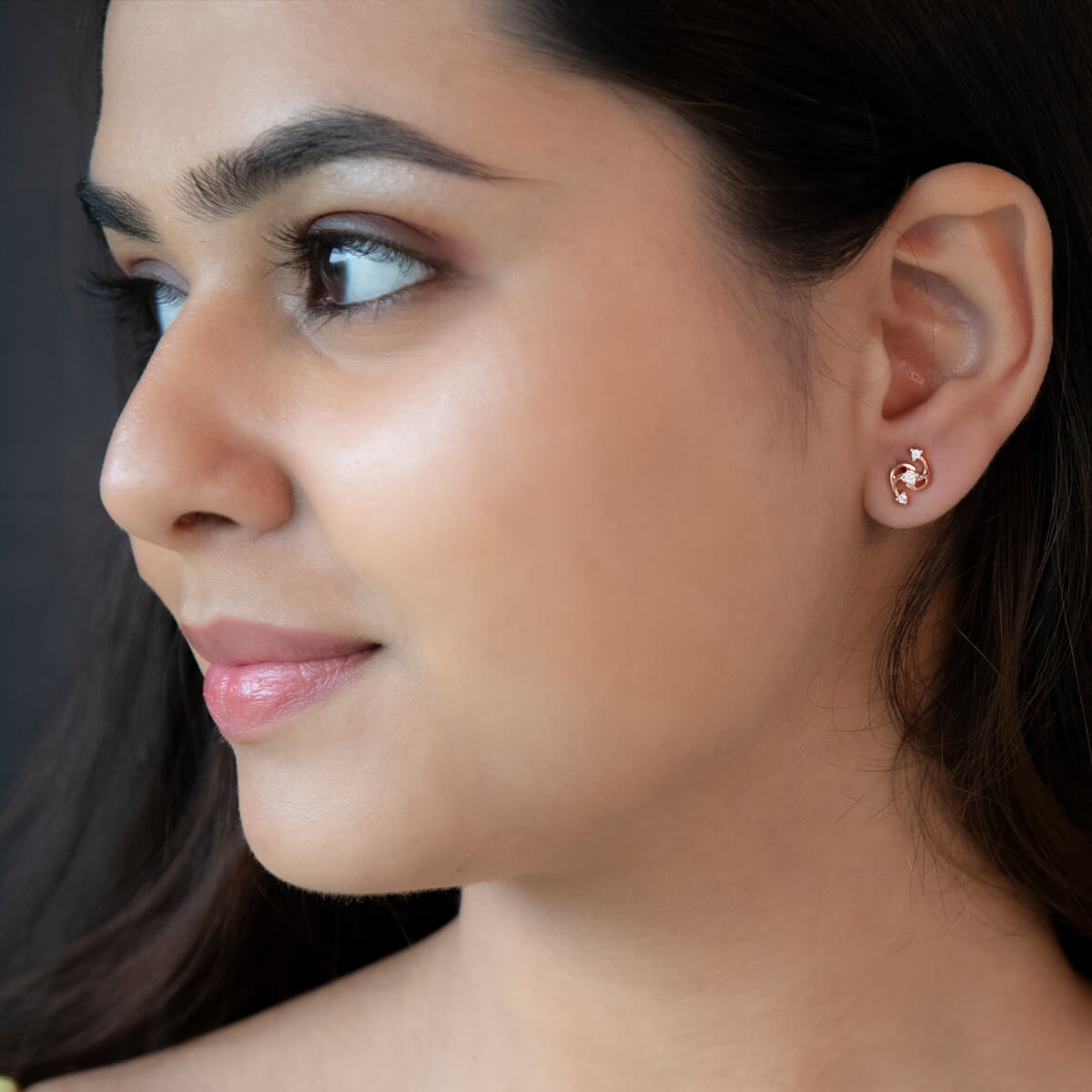 14K Rose Gold Studs With Beautiful Charm
