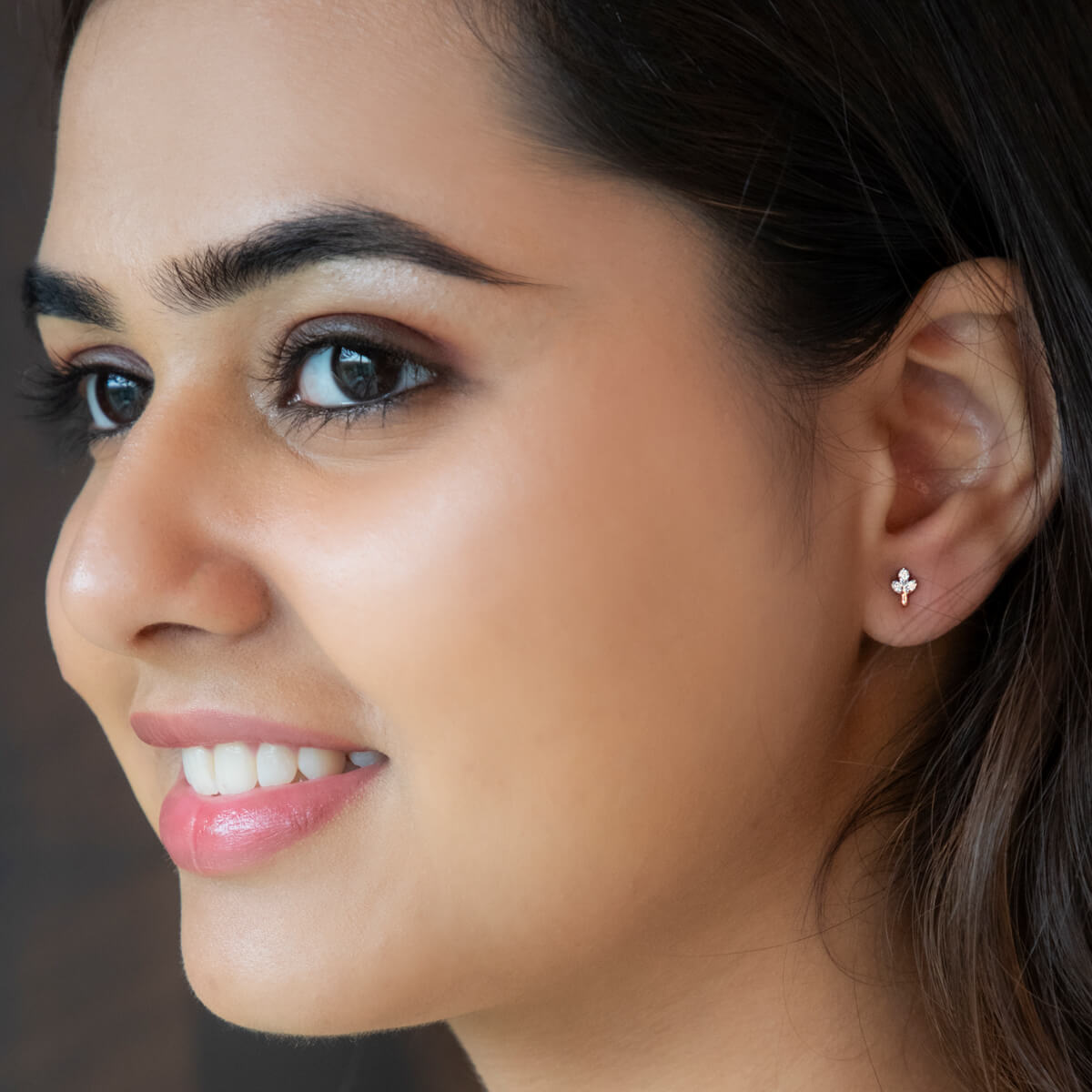 14K Tri-Petal Rose Gold Studs for Graceful Look