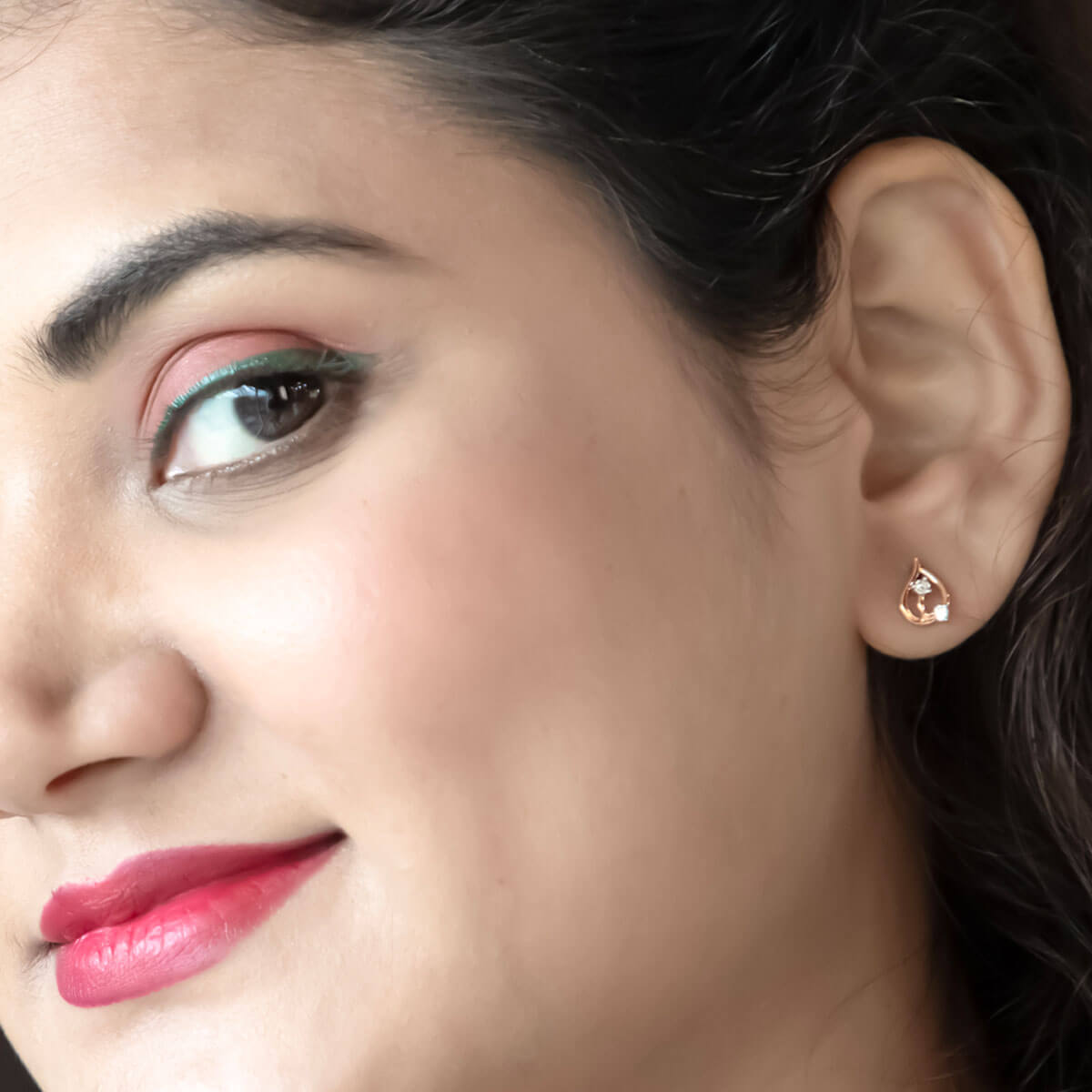 14K Rose Gold Stunning Enigmatic Studs With Precious Diamonds
