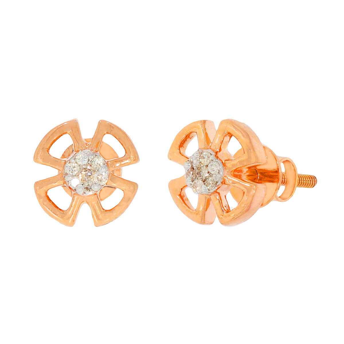 14K Rose Gold Clover Studs For Minimal Elegance