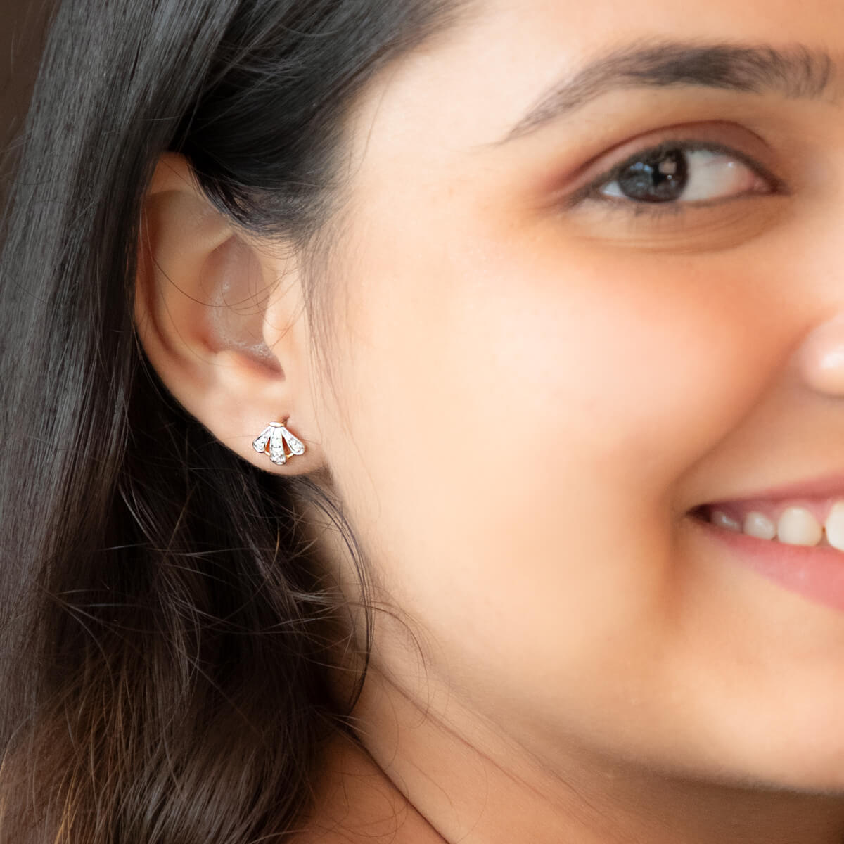 Tri-Petal 14K Diamond Studs For Simmering Touch