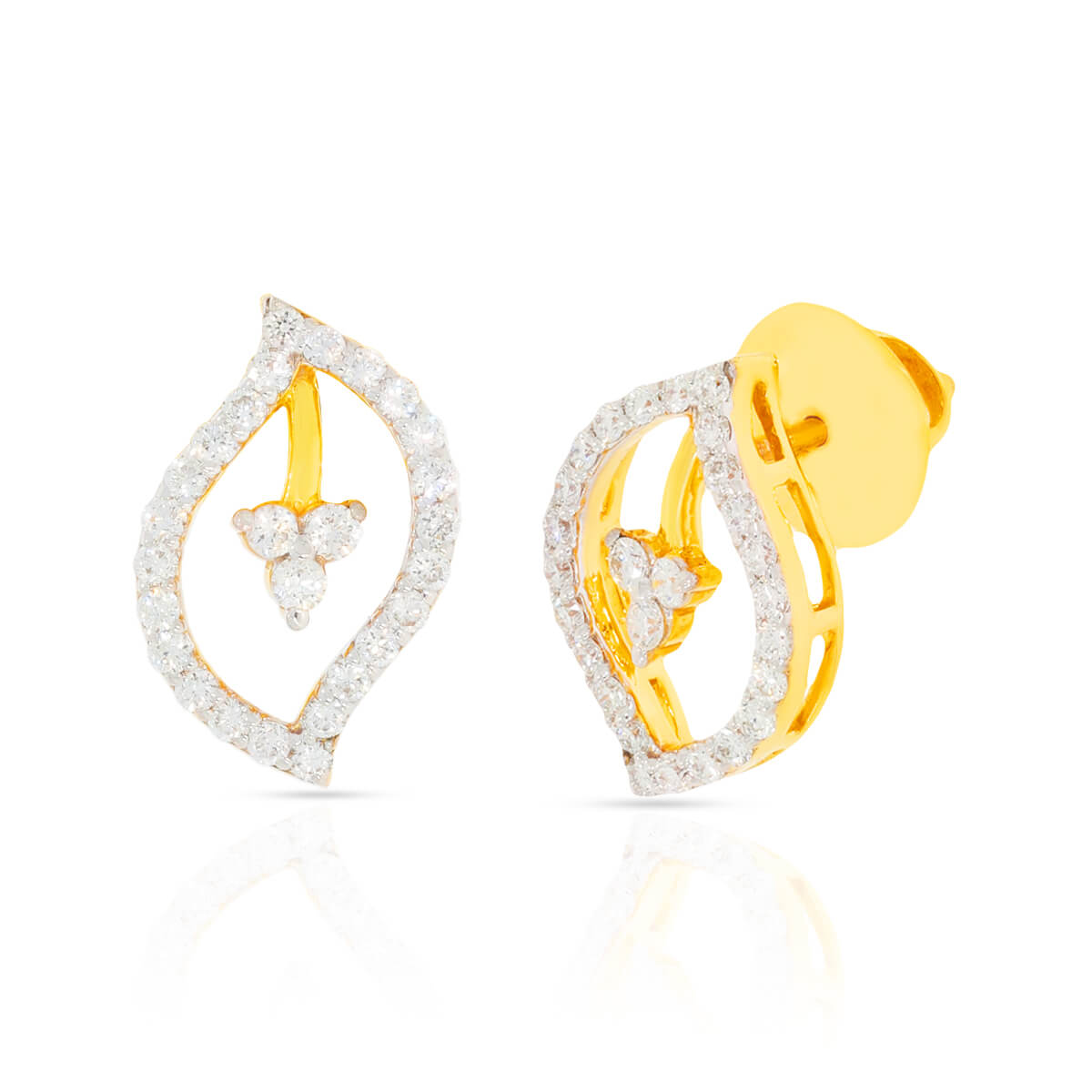 Radiant 18K Diamond Leaflet Gold Studs