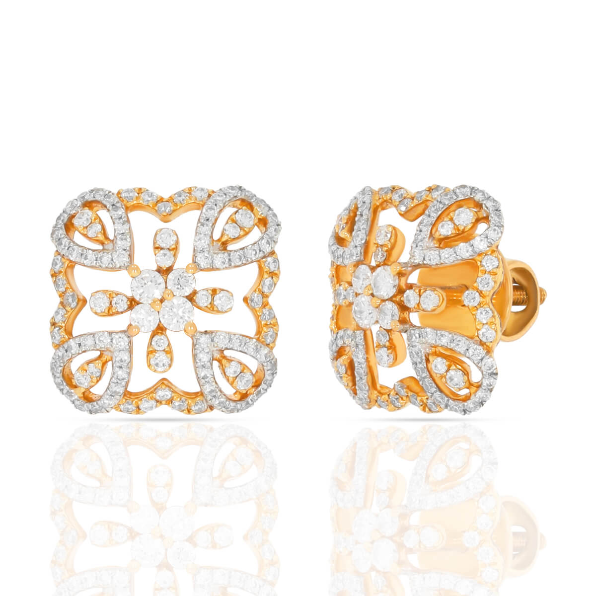 18K Elegantly Crafted Clover Stud Earrings