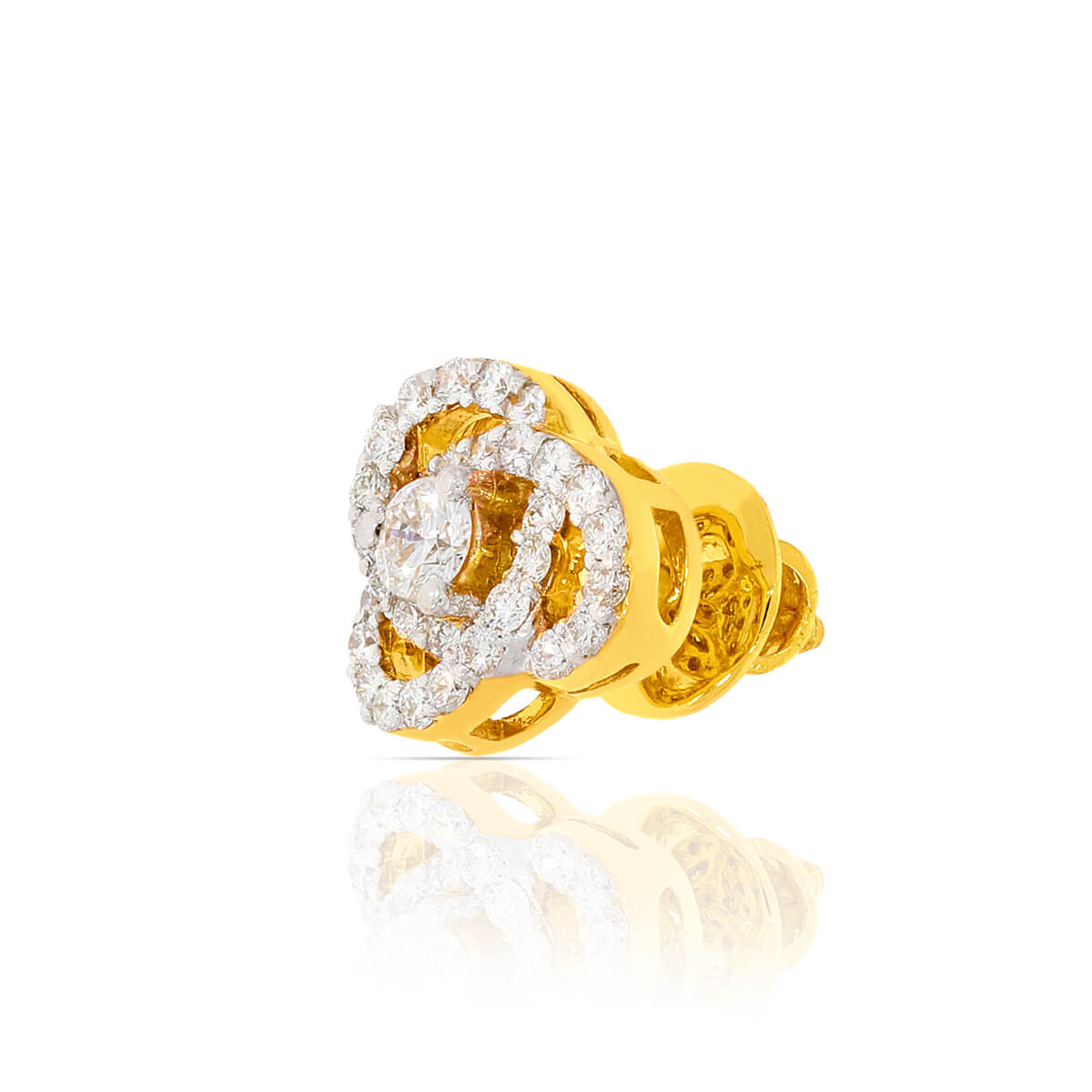 18K Tri-Ring Floral Harmony Gold Stud Earrings