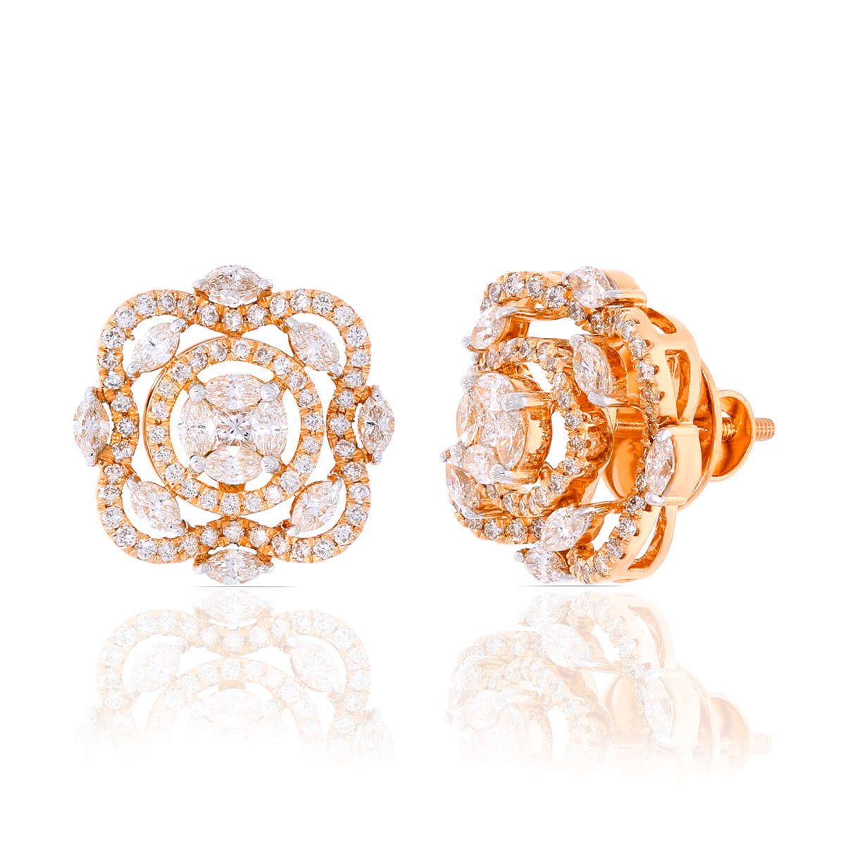 Shimmering Blooming Bud Gold Stud Earrings 18K
