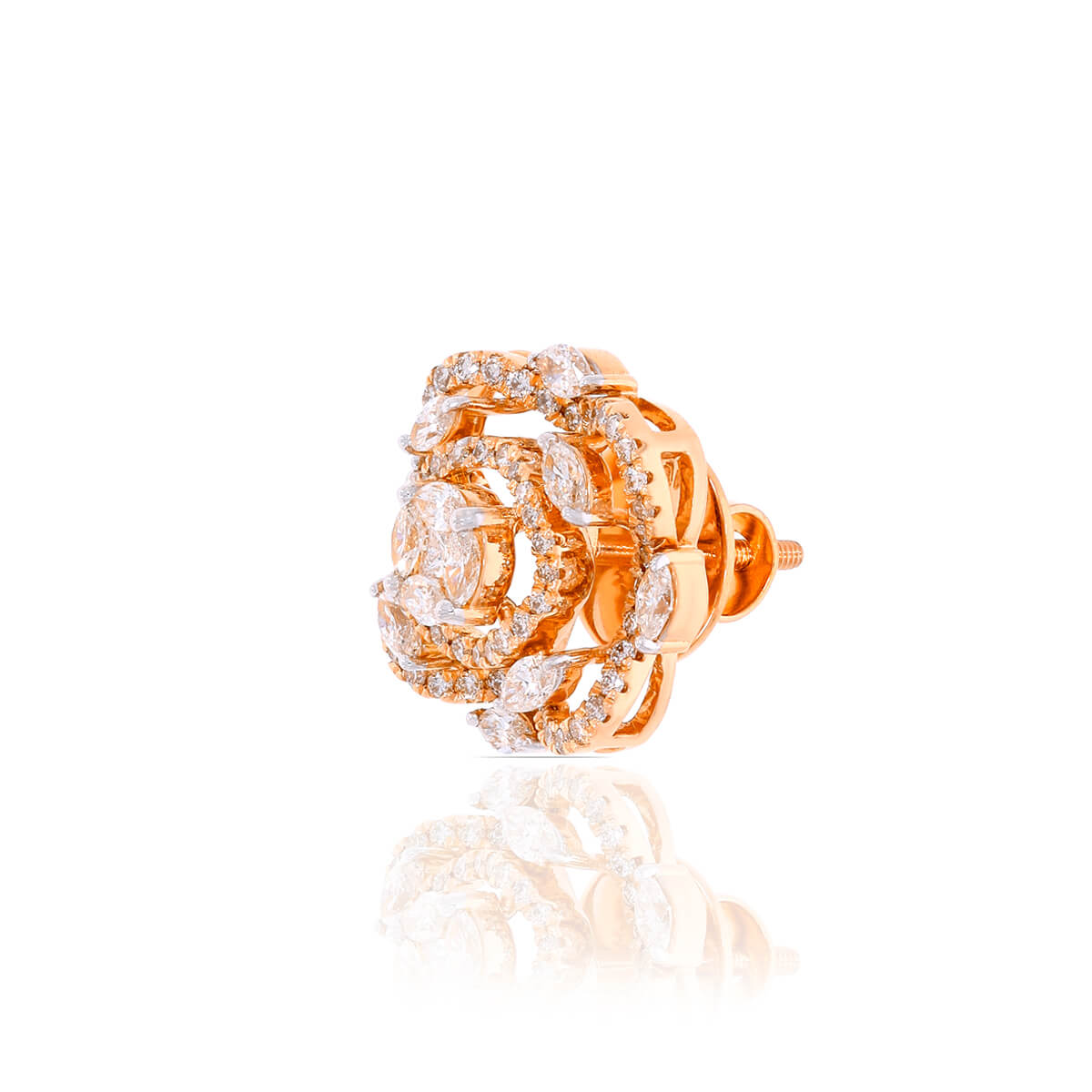 Shimmering Blooming Bud Gold Stud Earrings 18K