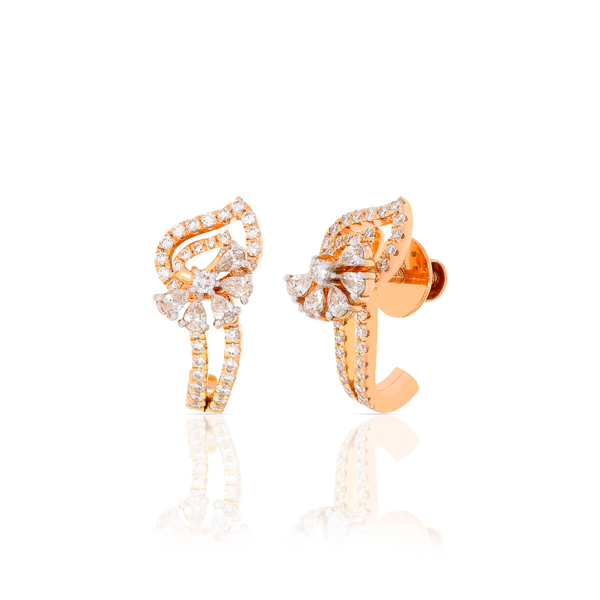 18K Gold Hoops with Elegant Flower Bloom