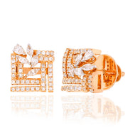 18K Captivating Square Gold Studs with Flora Detail
