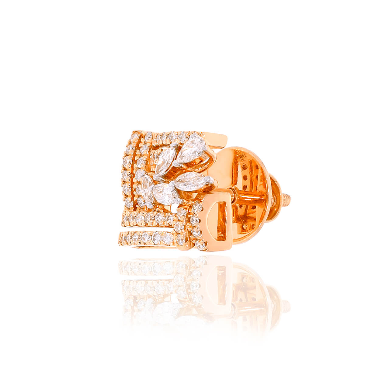 18K Captivating Square Gold Studs with Flora Detail