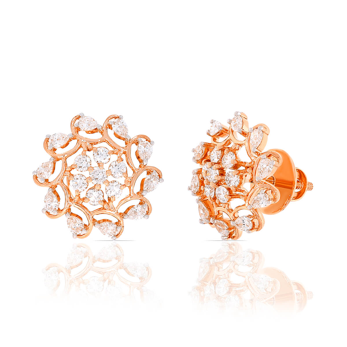 Exquisitely Crafted Floret Motif 18K Diamond Studs