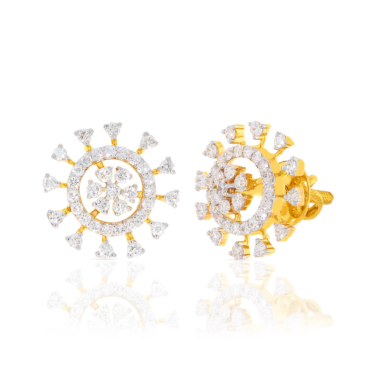18K Radiant Petal Stud Earrings with Floral Motif