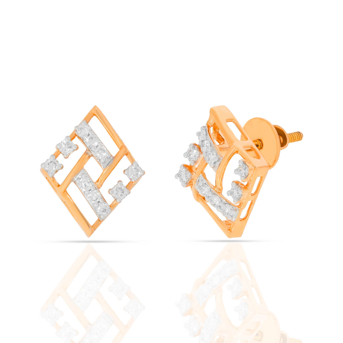 Charming Enigmatic Box Gold Stud Earrings 18K