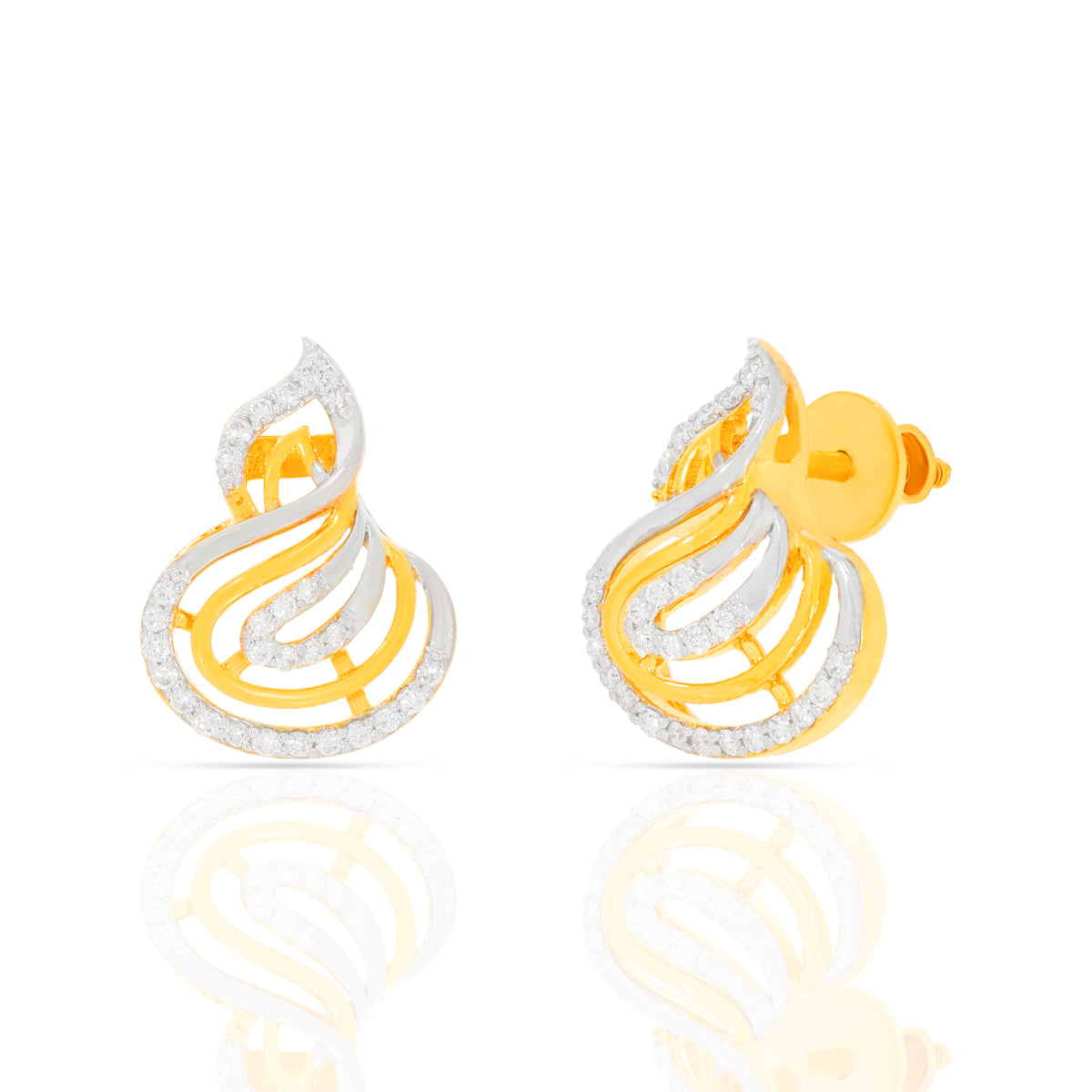 Elegant Swirl 18K Diamond Stud Earrings