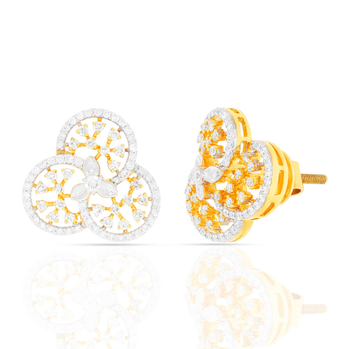 18K Floral Stud Earrings with Minimalistic Charm
