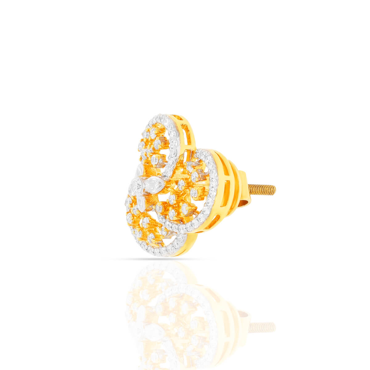 18K Floral Stud Earrings with Minimalistic Charm
