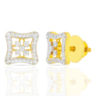 18K Yellow Gold Square Stud for Enchanting Look
