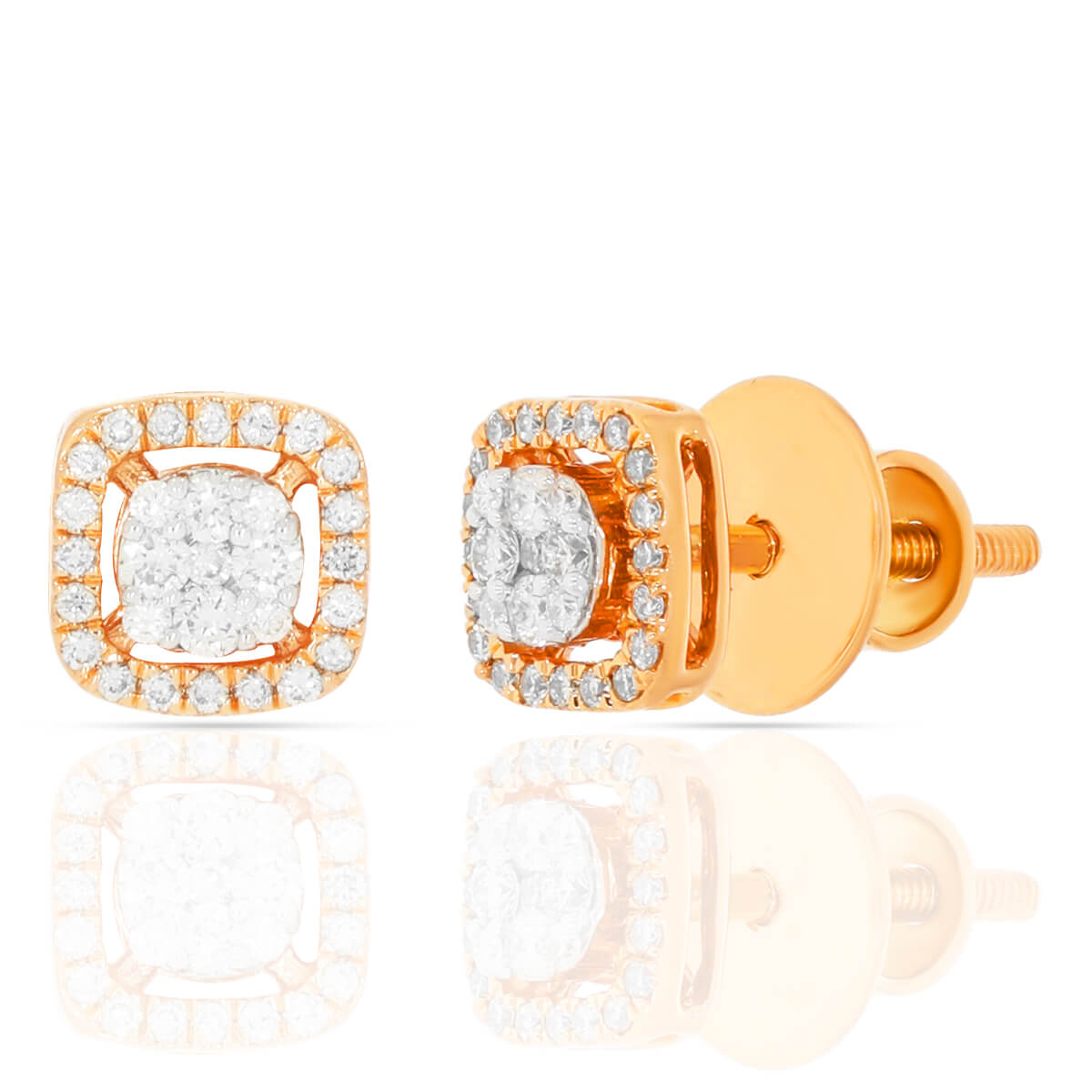 18K Elegantly Crafted Diamond Square Stud Earrings