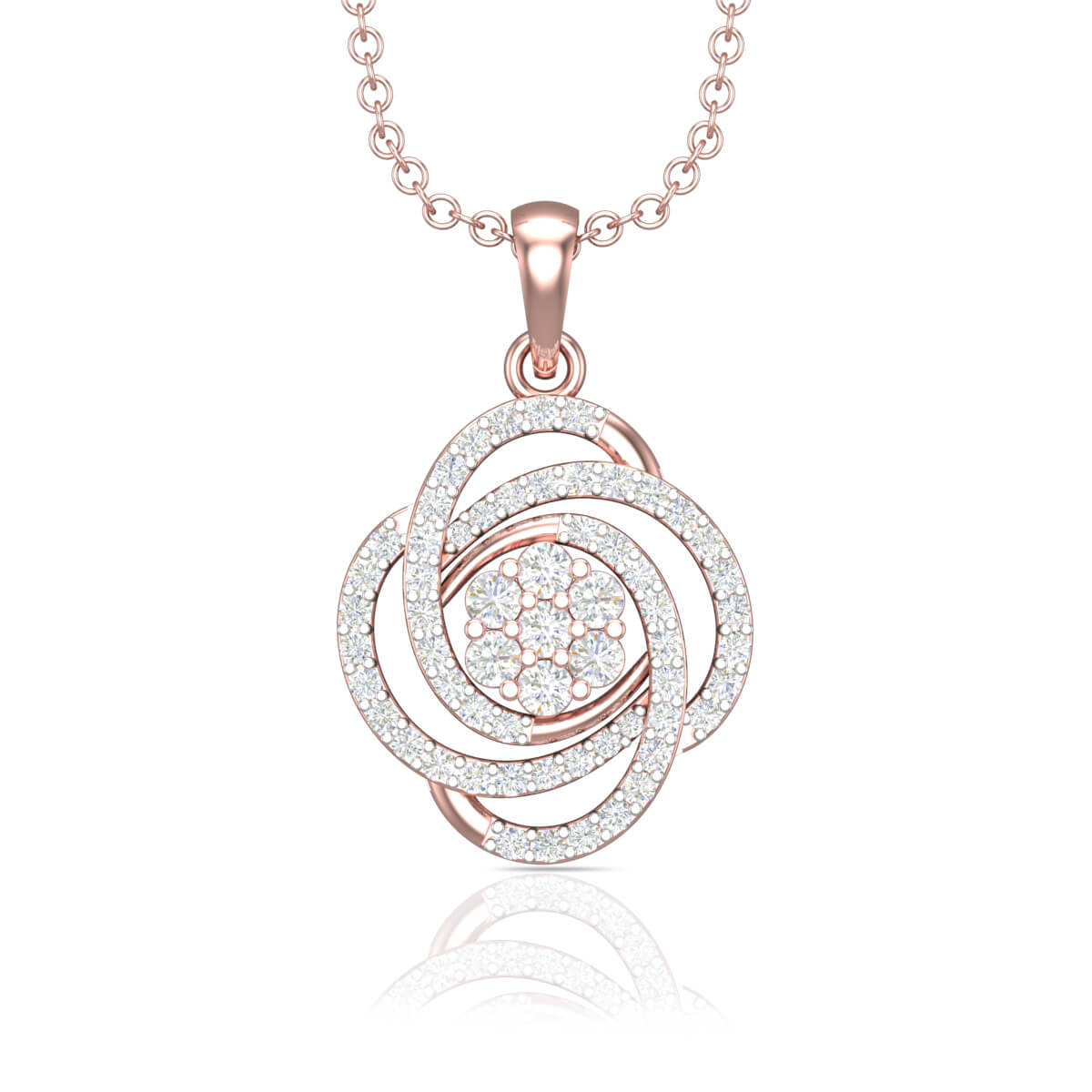 Shimmering Floral Swirl Diamond Rose Gold Pendant