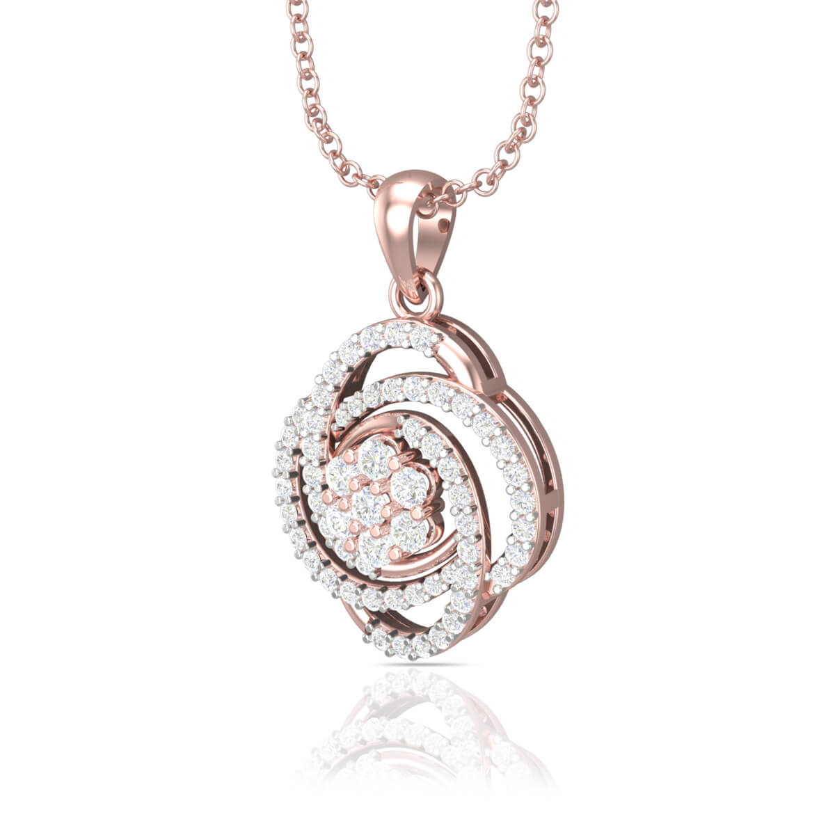 Shimmering Floral Swirl Diamond Rose Gold Pendant