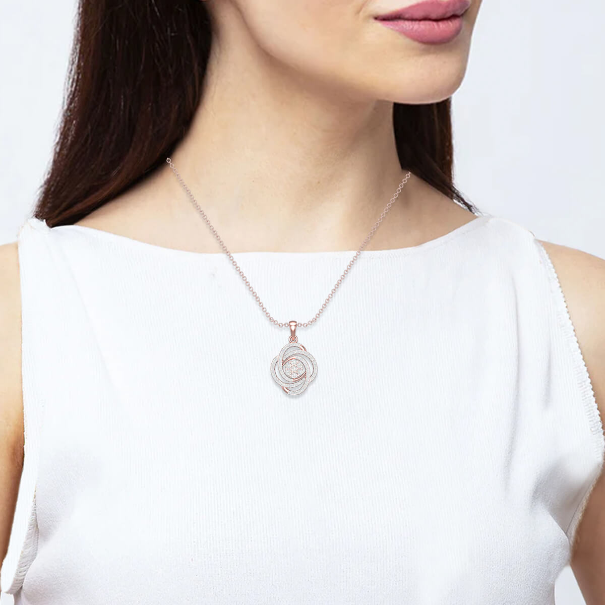 Shimmering Floral Swirl Diamond Rose Gold Pendant