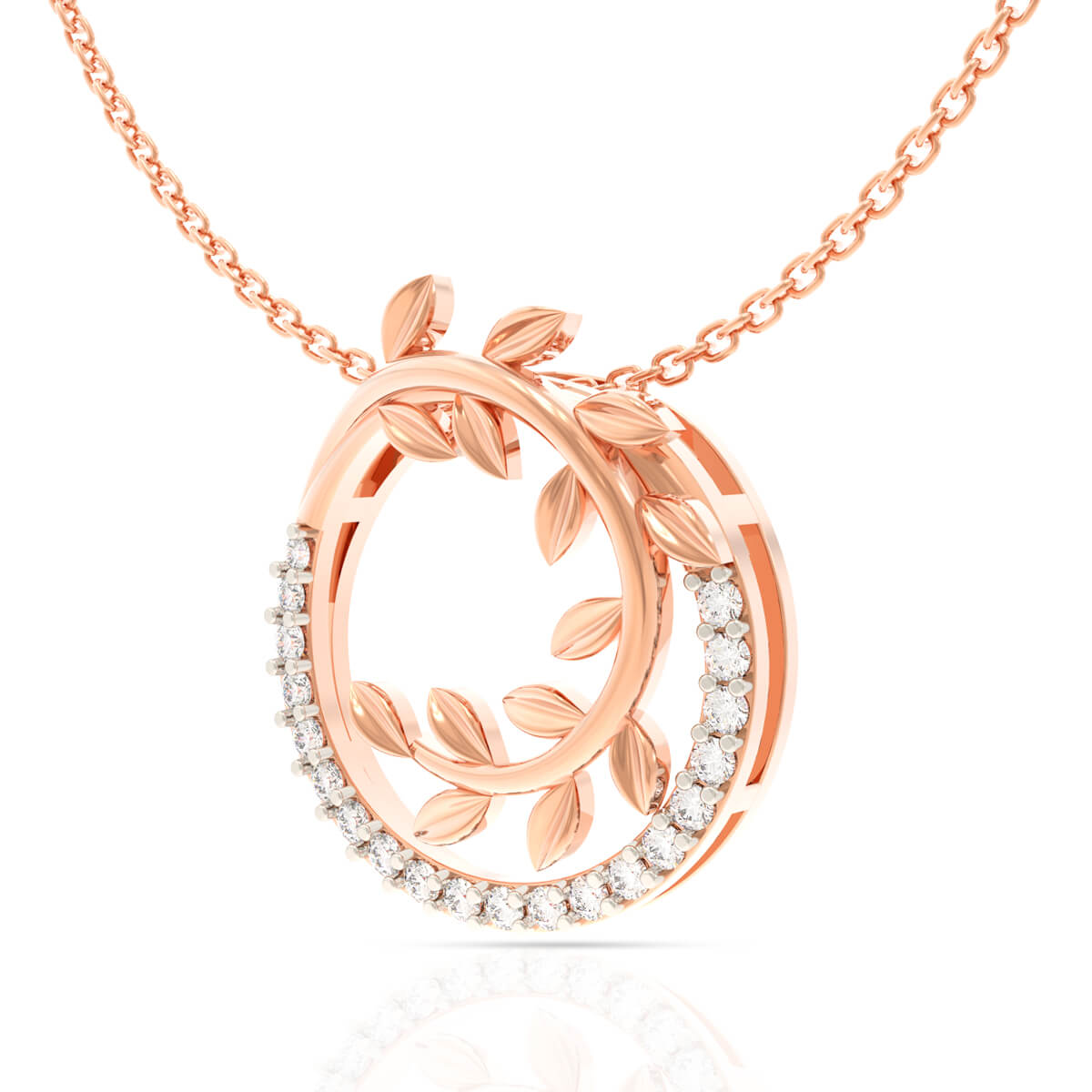 Elegant Petal Swirl Diamond Rose Gold Pendant