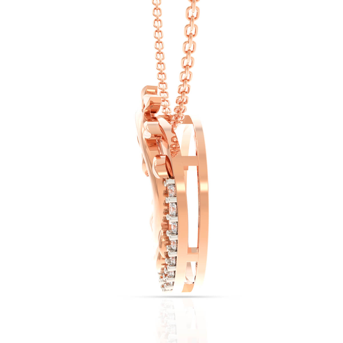 Elegant Petal Swirl Diamond Rose Gold Pendant